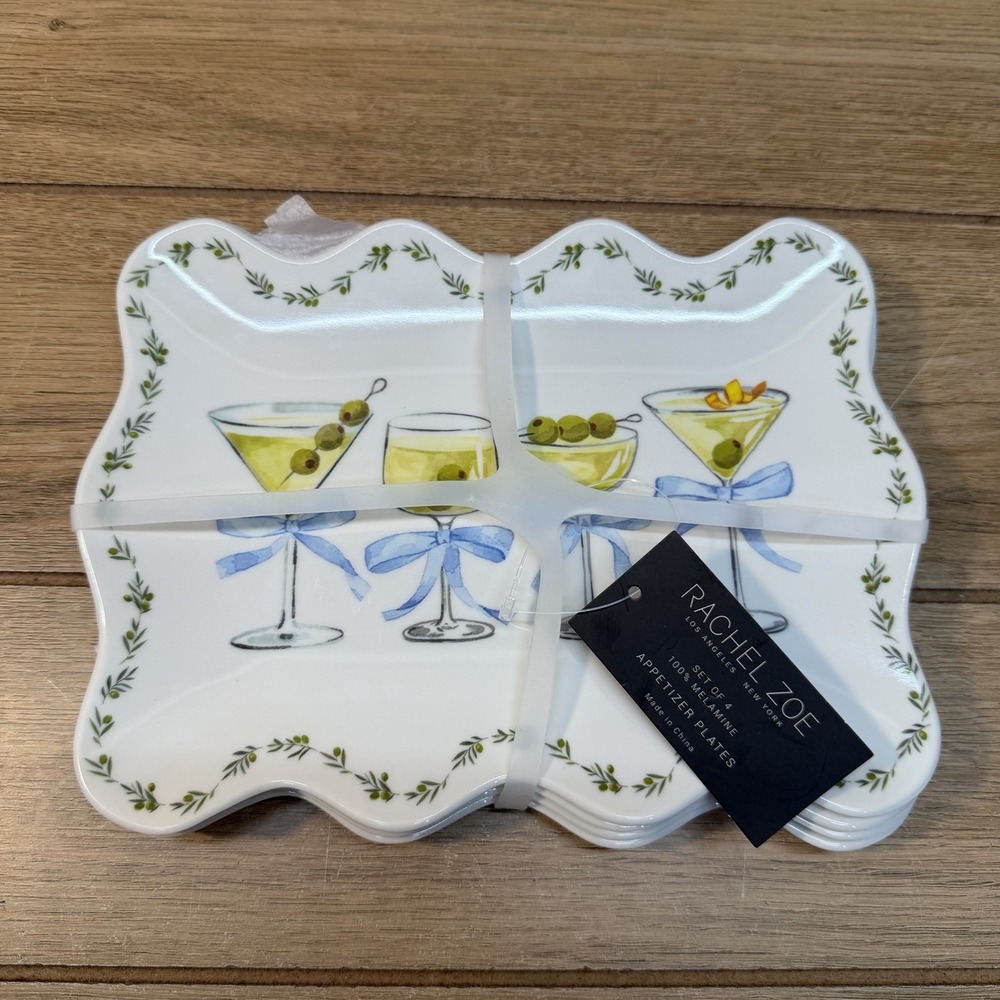 Rachel Zoe Appetizer Plates Set of 4 Scalloped Edge Dirty Martini Cocktails